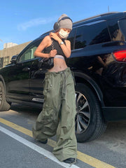 Army Green Low Rise Parachute Cyber Y2K Vintage Joggers Pant