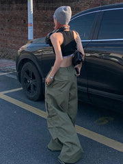 Army Green Low Rise Parachute Cyber Y2K Vintage Joggers Pant
