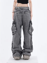 Grunge Cargo Wide Baggy Vintage Oversize Denim Distressed Pant