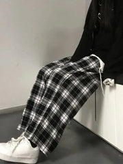 Oversize Plaid Korean Fashion Checked For Female Wide Leg Pant