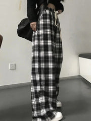 Oversize Plaid Korean Fashion Checked For Female Wide Leg Pant