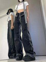Hippie Black Trashy Distressed Denim Vintage High Waist Wide Leg Pant