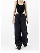 Hippie Vintage White Cargo Parachute Y2K Aesthetic Korean Oversize Pant
