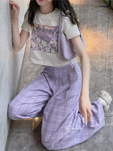 Purple Plaid Kawaii Soft Girl Oversize Wide Leg Checked Pant