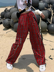 Punk Chain Cargo Harajuku Goth Plaid Pant