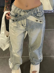 Baggy Blue  Korean Style Retro Distressed Oversized Pant