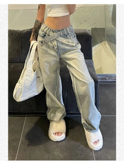 Baggy Blue  Korean Style Retro Distressed Oversized Pant