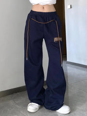 Y2K Beige Track Sports Hip Hop Jogging Sweatpants Oversize Harajuku Pant