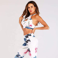 floral hollow out bandage yoga wear