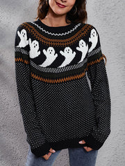 Halloween ghost retro polka dot long sleeve knitted women loose sweaters