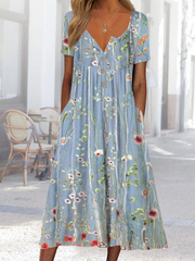 Henley Floral Loose Pockets Casual Maxi Dresses