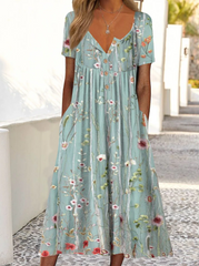 Henley Floral Loose Pockets Casual Maxi Dresses