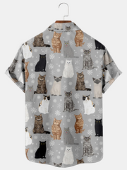 Holiday Leisure Animal Element Cat Pattern Hawaiian Style Printed Shirt Top