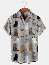 Holiday Leisure Animal Element Cat Pattern Hawaiian Style Printed Shirt Top