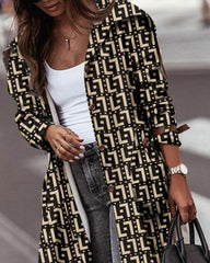 Fashion Geometric patterns Fur collar Long sleeve Trench Coats