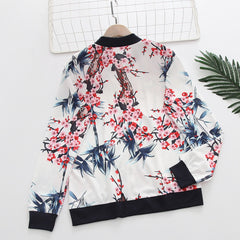 Flower Print Long Sleeve Zipper Jacket