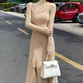 New Chic V-neck Long Sleeves Solid Maxi Dress