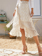 Lace-Up Slit Irregular Floral Chiffon Skirts