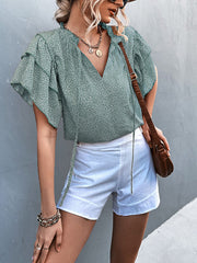Lace-up V-Neck Leopard Print Top Casual T-Shirts