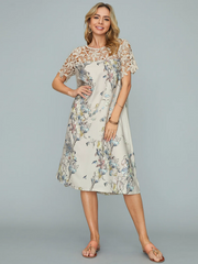 Lace Floral Boho Short sleeve Woven Shift Dresses
