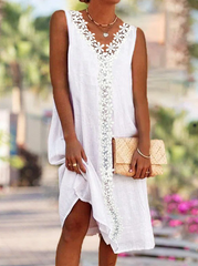 Lace Panel Basics Short Sleeve Woven Dress
