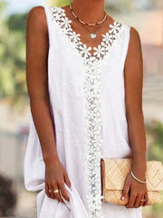 Lace Panel Basics Short Sleeve Woven Dress