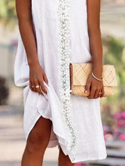 Lace Panel Basics Short Sleeve Woven Dress