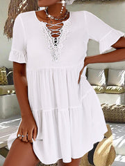 Lace Short Sleeve Casual Shift Dresses