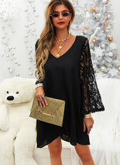 Lace Solid Long Sleeves Flare Sleeves Shift Above Knee Elegant Shift Dresses