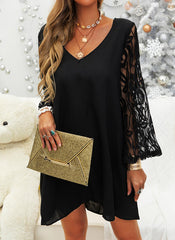 Lace Solid Long Sleeves Flare Sleeves Shift Above Knee Elegant Shift Dresses
