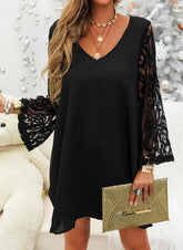 Lace Solid Long Sleeves Flare Sleeves Shift Above Knee Elegant Shift Dresses
