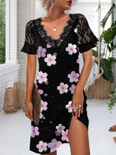 Lace v neck printed fashion women skater mini dresses