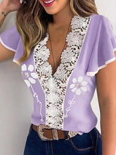 Lace v neck women short skeeve T-shirts