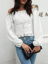 Lantern sleeve off shouldr collar short top women's long sleeve chiffon T-shirts