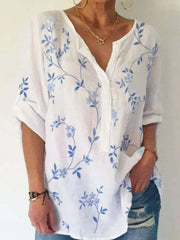 Leaf Print Loose Casual Short-sleeved Blouses for ladies