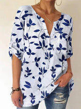 Leaf Print Loose Casual Short-sleeved Blouses for ladies