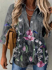 Long Sleeve Lapel Ladies Shirt Blouses