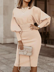 Long sleeve lantern sleeve slim bodycon dresses