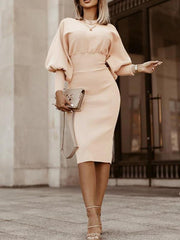 Long sleeve lantern sleeve slim bodycon dresses