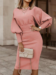 Long sleeve lantern sleeve slim bodycon dresses