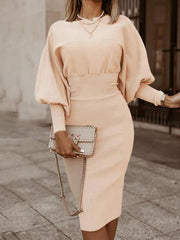 Long sleeve lantern sleeve slim bodycon dresses