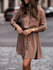 Long sleeve turn down neck skater dresses