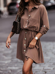 Long sleeve turn down neck skater dresses