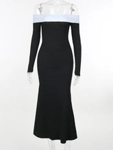Contrast Color Off-shoulder Backless Maxi Dress