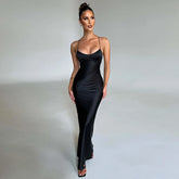 Satin Backless Spaghetti Strap Sleeveless Bodycon Maxi Dress