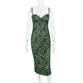 Spaghetti Strap Lace Green Floral Dress