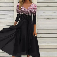 Elegant Lace Floral Boho Half Sleeve Long Prom O Neck A-Line Women's Dress