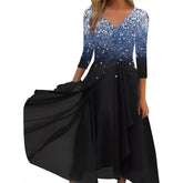 Elegant Lace Floral Boho Half Sleeve Long Prom O Neck A-Line Women's Dress