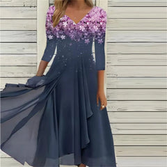 Elegant Lace Floral Boho Half Sleeve Long Prom O Neck A-Line Women's Dress