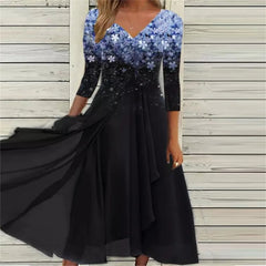 Elegant Lace Floral Boho Half Sleeve Long Prom O Neck A-Line Women's Dress